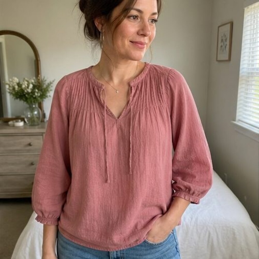 Rust Button Blouse - Picture 2 of 6
